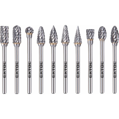 EXTOL INDUSTRIAL 8703810 ada karbidových fréz, 10ks, ø6mm, stopka ø3mm, celková dĺžka 50mm