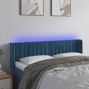vidaXL LED горна табла за легло, тъмносиня, 147x16x78/88 см, кадифе (3123526)