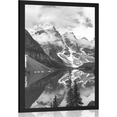 Plakát s paspartou nádherná černobílá horská krajina - 20x30 silver