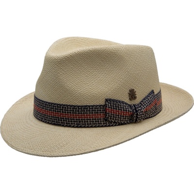 Mayser Luxusní panamský klobouk Fedora s modročervenou stuhou Pablito UV faktor 80