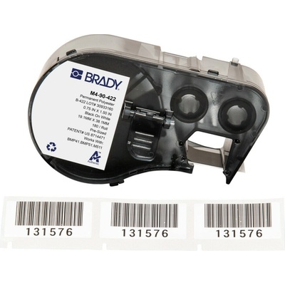 Brady M4-90-422 / 170736, 19.05 mm x 38.10 mm, Polyester, čierna tlač / biely podklad