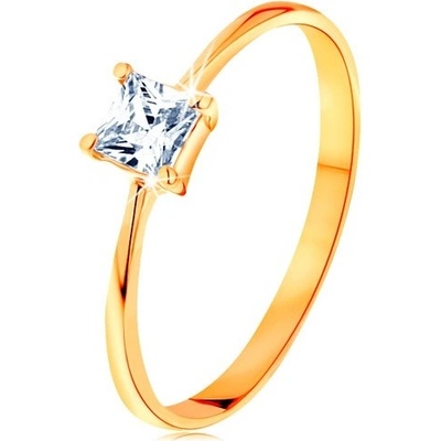 Šperky Eshop Prsten ve žlutém zlatě vystupující zirkonový čtverec hladká úzká ramena S3GG156.36