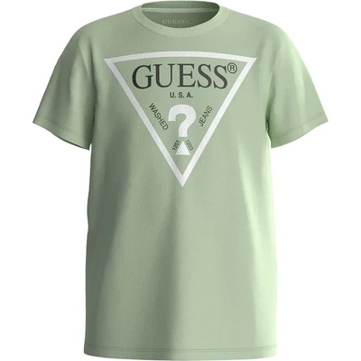 GUESS Бледо зелена тениска с къс ръкав за мини момче с бяло лого Guess