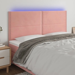 vidaXL LED горна табла за легло, розова, 200x5x118/128 см, кадифе (3122355)