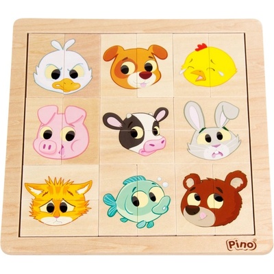 Pino Дървен пъзел Pino, 9 картинки от 2 части - Животни и емоции (4490-3)