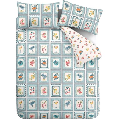 Catherine Lansfield Синьо двойно удължено спално бельо 230x220 cm Riviera Tiles - Catherine Lansfield (BD/59947/W/KQS/BL)