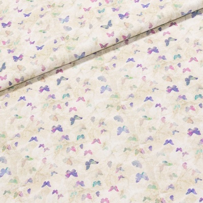 Bavlněné plátno 21 PURPURA, fialoví motýlci, š.150cm (látka v metráži)