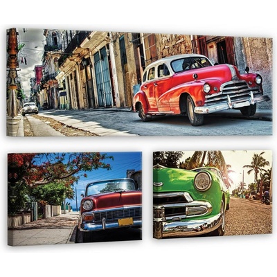 Postershop Obraz na plátně: Havana auta - set 1ks 80x30 cm a 3ks 37,5x24,8 cm
