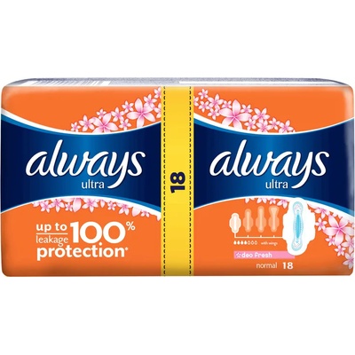 Always ultra дамски превръзки, normal duo fresh, 18 броя