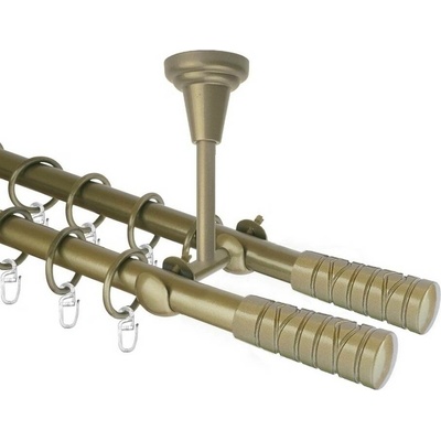 OK-GarnýžeCZ Garnýž kovová dvouřadá 16mm Torino double zlatá antik 200 cm do stropu / kroužky s háčkem