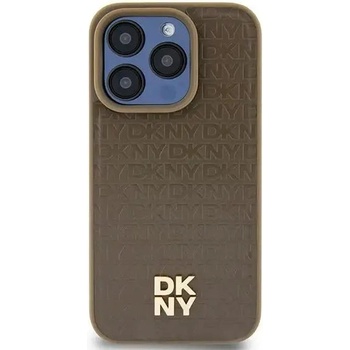 DKNY Кейс DKNY Leather Pattern Metal Logo MagSafe за iPhone 15 Plus / 14 Plus, кафяв (3666339261801)