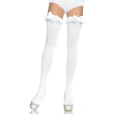 Чувствени чорапи в бял цвят - Nylon Ruffle Bow S/M/L (LEGAV00040)