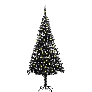 zahrada-XL Umělý vánoční stromek s LED a sadou koulí černý 240 cm PVC