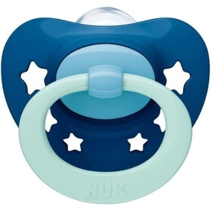 Nuk Силиконова залъгалка NUK - Signature, Синя с кутия за стерилизиране, 18-36 m (10739680_blue)