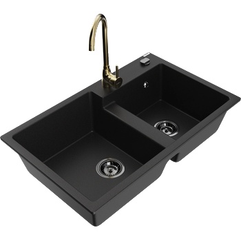 Mexen Tomas гранитна мивка с 2 камери с кухненски смесител Telma, черен - 6516-77-670200-50-B (6516-77-670200-50-B)