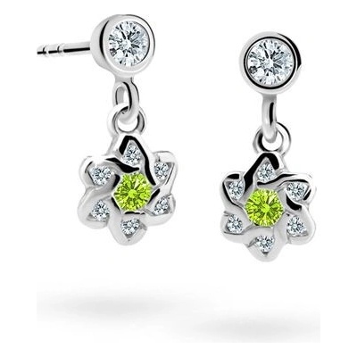 Danfil dětské náušnice kytičky C2149 z bílého zlata s kamínky Peridot Green zapínání balónek