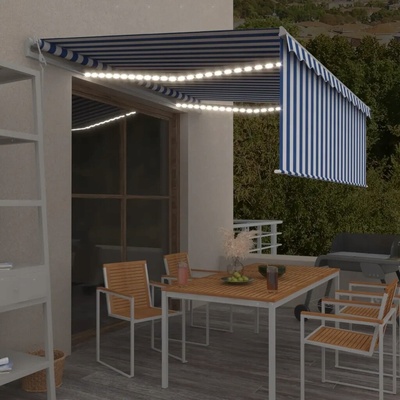 vidaXL Automatická markýza roleta LED a senzor větru 4 x 3 m modrobílá