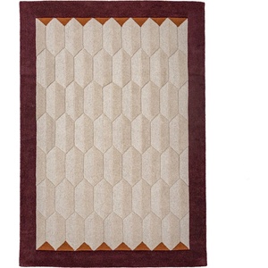 Flair Rugs Бордо/в естествен цвят ръчно изработен вълнен килим 120x170 cm Apex Border Wool - Flair Rugs (503119382713)