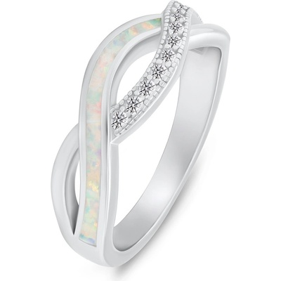 Brilio Silver strieborný prsteň so zirkónmi a syntetickým opálom RI126W