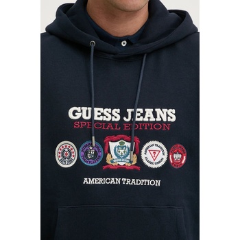 Guess Jeans Суичър Guess Jeans в тъмносиньо с качулка с апликация M4BQ32 K9V31 (M4BQ32.K9V31)