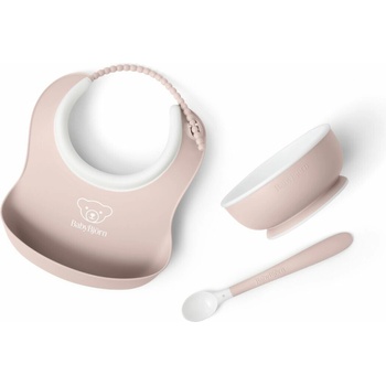 Babybjorn set na krmení malý bryndák miska a lžička pudrově růžový 3 ks