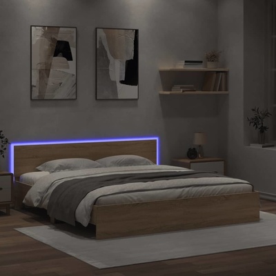 Petrashop 3207583 Rám postele s čelem a LED osvětlením dub sonoma Hnědá