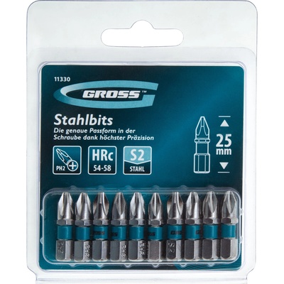 GROSS Комплект битове Gross - PH2, 25 mm, стомана S2, 10 броя (11330)