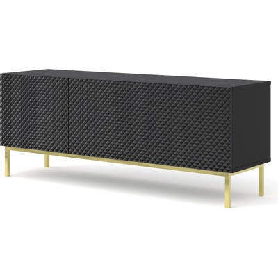 BIM Furniture ТВ шкаф Ravenna C 150 3D диамант MDF, силен гланц, черно/злато (RAVENNATVST150BMGF)