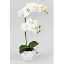 Luxusní umělá květina Orchidej bílá v květináči, 55cm