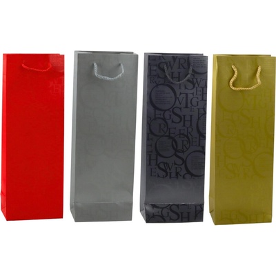 Darčeková taška na fľašu s reliéfnymi nápismi 35 × 12 × 9 cm
