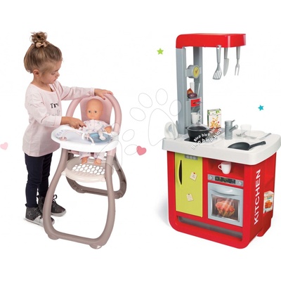 Smoby set kuchynka Cherry Special jedálenská stolička a bábika Baby Nurse Zlatá edícia 310810-10