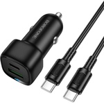 BOROFONE Зарядно за автомобил - Borofone (BZ34B Cloud) - включен Type-C кабел, USB-C + USB-A, PD20W, QC3.0, 38W - Черен