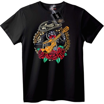 NOONEBRAND Тениска Китарист-череп с рози - S, Black