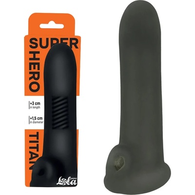 Пенис уголемител, вътрешен релеф и пръстен, 16, 5см. - Super Hero Titan Black (7018-03LOLA)