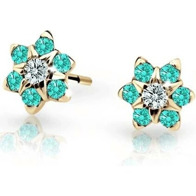 Danfil dětské náušnice kytičky C2152 ze žlutého zlata s kamínky Mint Green zapínání balónek