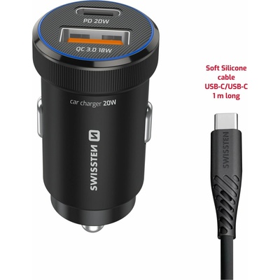 Swissten 2011190 USB-C PD + USB-A 20W + USB-C 1m černý