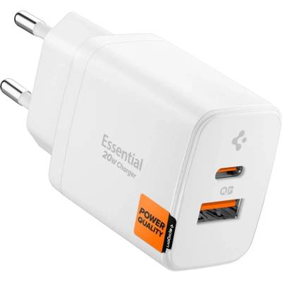 Spigen essential ee202eu 2-ПОРТОВ МРЕЖОВИ ЗАРЯДНИ УСТРОЙСТВО 20w БЯЛ (ach08704)