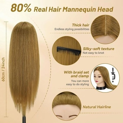 Yekavo Stylingová hlava, hlava pro panenku z 80% pravých vlasů s blond vlasy