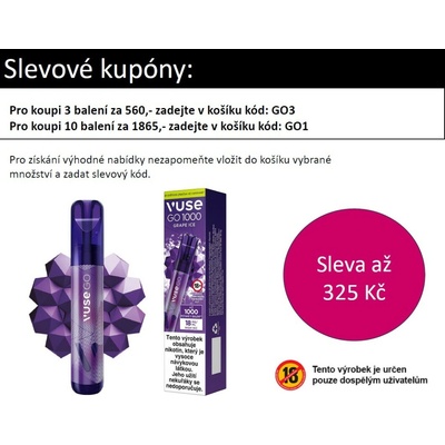 Vuse GO 1000 Pen Grape Mint 18 mg 1000 poťahov