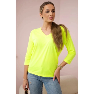 Yellow neon blouse with V neck žltá