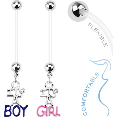 Šperky eshop piercing do bříška z bioflexu pro těhotné ženy "IT'S A BOY" "IT'S A GIRL" SP36.05 modrá