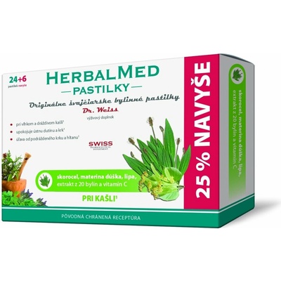 HerbalMed pastilky skor., mat.dúš.,lipa,extrakt z 20 bylín a vit.C 24+6 past