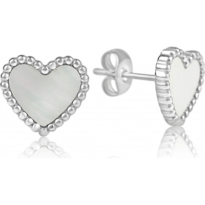 Meucci Ocelové náušnice srdce s perletí DS471