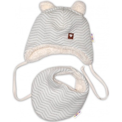 Baby Nellys Zimná kožušková čiapka / šatka Love šedá