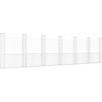 vidaXL Gabionový koš ve tvaru U se 7 sloupky železo 740 x 20 x 200 cm
