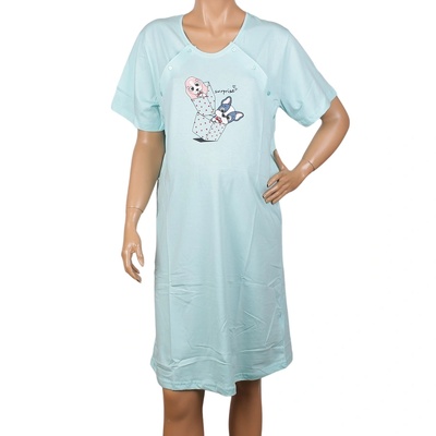 Нощница за бременни в светло тюркоазен цвят с кучета