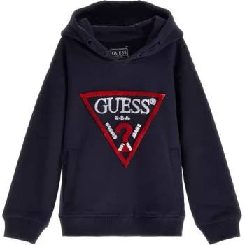 GUESS Спортен суичър без цип за момче в тъмно синьо с плюшено червено лого Guess