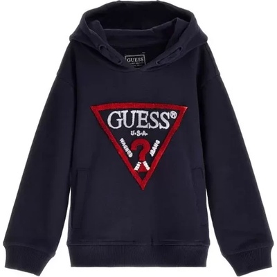 GUESS Спортен суичър без цип за момче в тъмно синьо с плюшено червено лого Guess