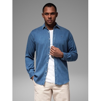 Ombre Clothing Мъжка риза от деним с лиосел и бродерия на гърдите - синя Ombre Clothing Ombre Clothing | Sin | МЪЖЕ | S