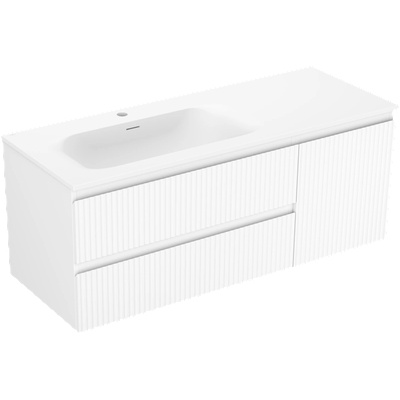 Mexen Rivel шкаф за баня 120 см с мивка Vela лява, 2S, 1D, рифелована, бяла мат - 91A23-12047-3-BBFFF01-W23L01 (91A23-12047-3-BBFFF01-W23L01)